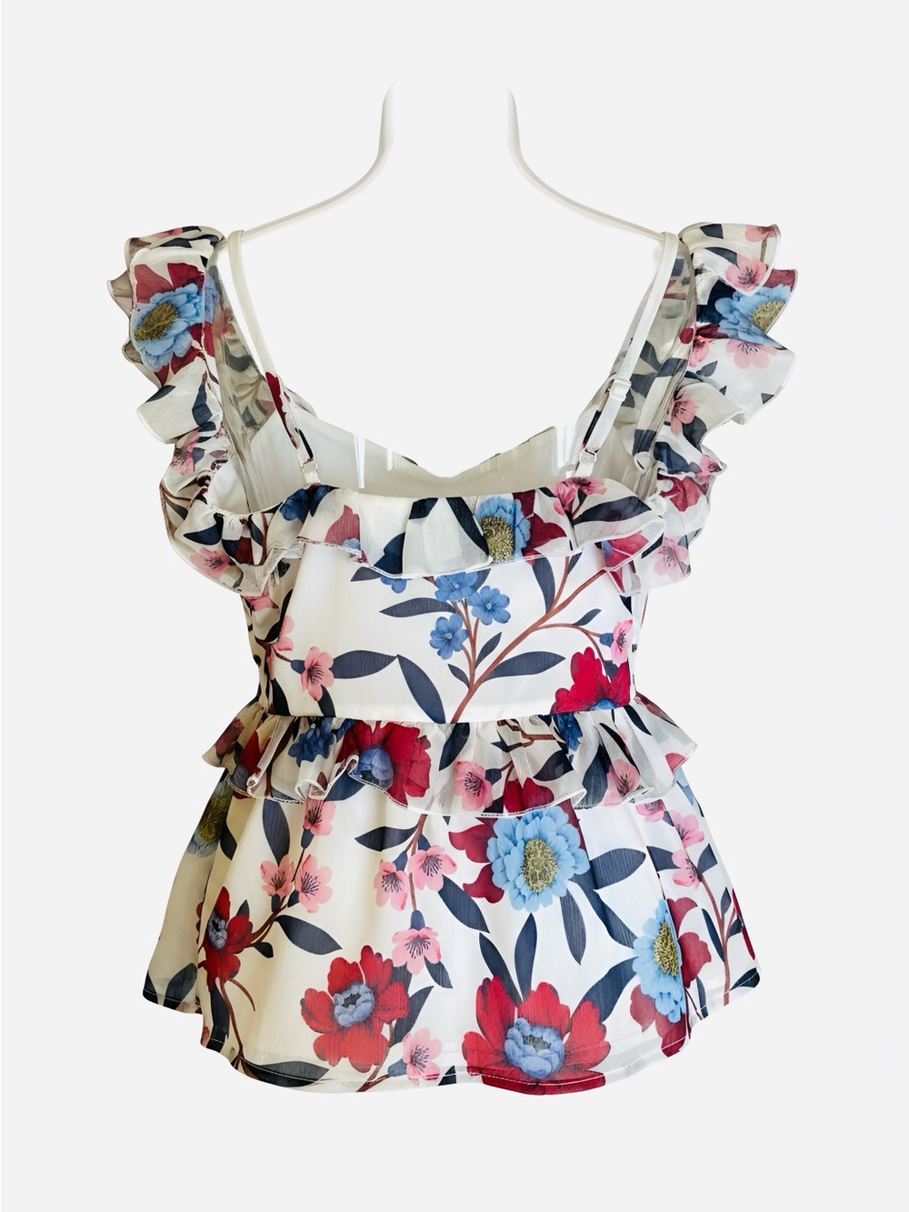 French Connection White Floral-Trim Sleeveless Blouse - Size 0, NWT